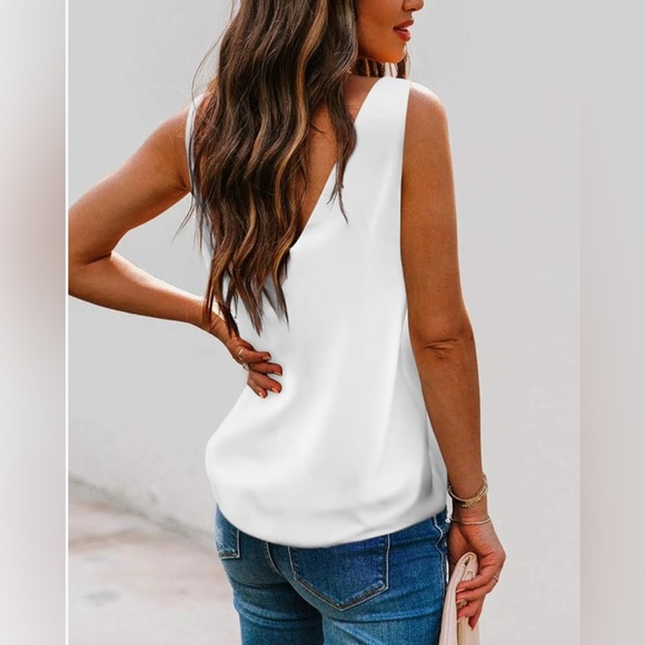 Elegant Pearl White Satin Sleeveless Tank Top L - Picture 3 of 8